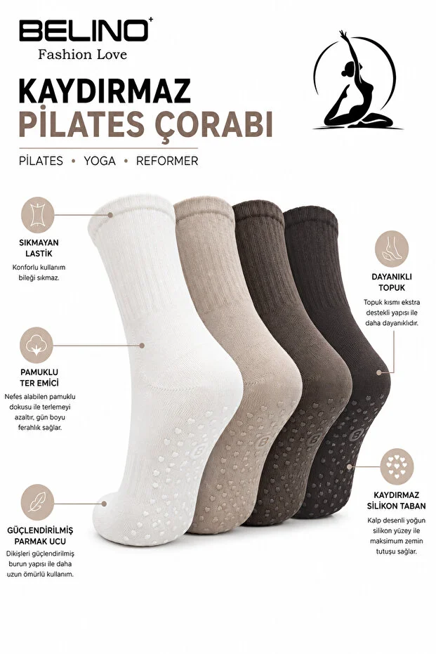 Kadınlar İçin Taban Altı Kaydırmaz Hamile,Dans ve Pilates çorabı 4 Lü Paket Kadınlar İçin Taban Altı Kaydırmaz Hamile,Dans ve Pilates çorabı 4 Lü Paket